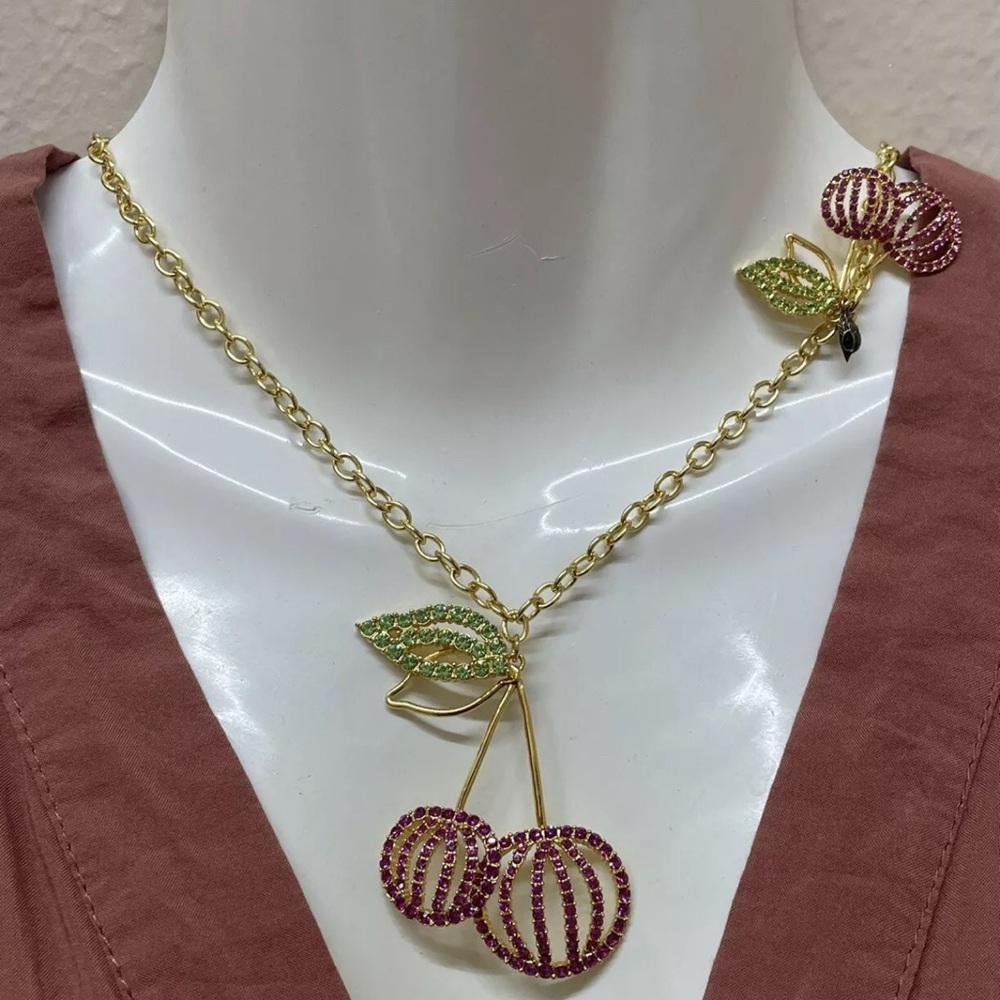 Kurt Geiger London Crystal Cherry Pendant Necklace  Gold/Multi Color New